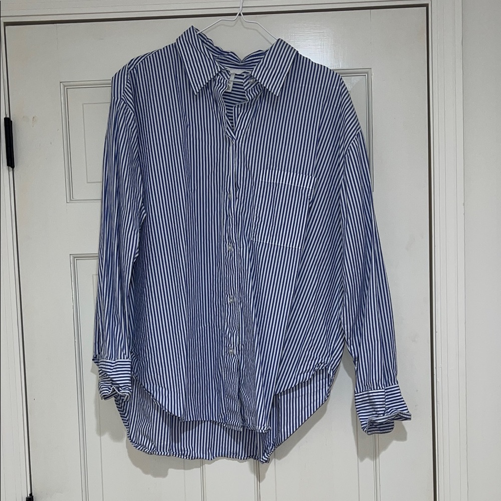 H&M Blue and White Striped Button-Down Shirt